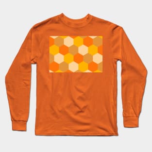 Retro orange and yellow shades, hexagon geometric pattern Long Sleeve T-Shirt